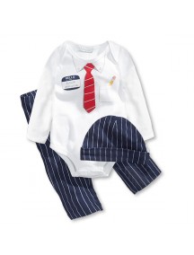 KA0104W - Baju Bayi Gentleman Tie Baby Romper Balita Set + Topi (Putih)
