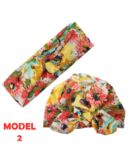 KA0140W - Aksesoris Bando Bandana Turban Matching Ibu & Bayi Flower Set 2in1
