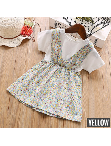 KA0177W - Baju Anak Perempuan Setelan Small Flower Dress - Yellow