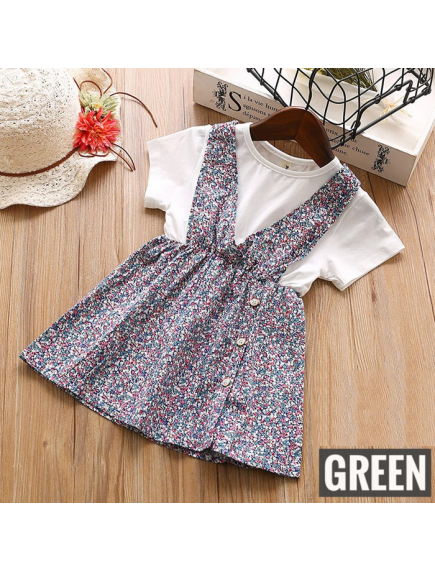 KA0178W - Baju Anak Perempuan Setelan Small Flower Dress - Green