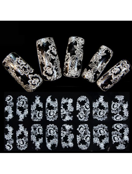 HO5127 - 3D Nail Sticker  White Lace with Diamond