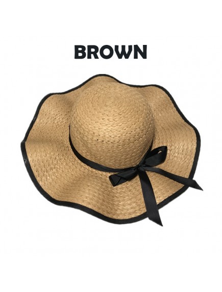 HO3445W - Topi Pantai Straw Wave Brim Bow Beach Hat