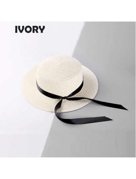 HO3446W - Topi Pantai Straw Long Bow Beach Hat