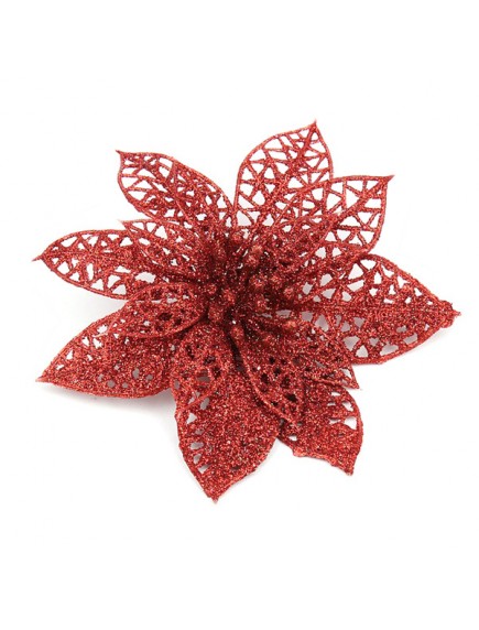 HO5404W - Dekorasi Bunga Artificial Glitter Natal