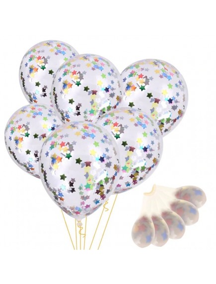 HO5440W - Transparan Balloon Star Sequin Confetti Latex 12" Set 5pc