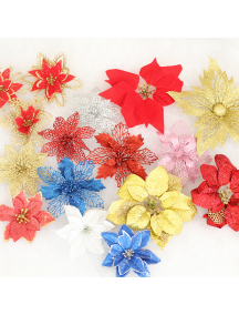 HO5537W - Dekorasi Christmas Flower Ornament Bunga Artificial Glitter Natal
