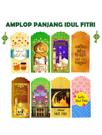 HO5707W - Amplop/Angpao Panjang Idul Fitri isi 8 pc Vertikal (Large)