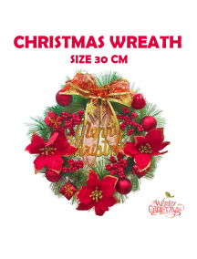 HO5741 - Christmas Wreath Dekorasi Natal Ring Hias Red Bow