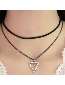 RKL1133 - Kalung Choker Double Chain Crystal Triangle