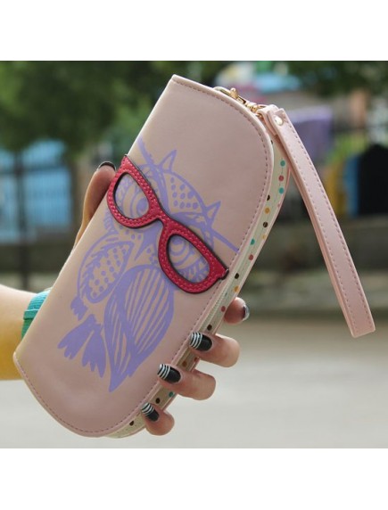 HO4119B - Dompet Fashion Owl With Eyeglasses (Pink)