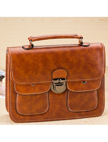 HO4134 - Tas Fashion Simple Vintage Leather w Pocket (Coklat)