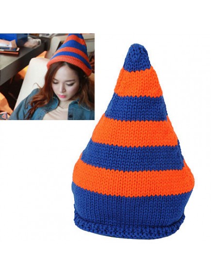 HO2904 - Topi Fashion Winter Wool Stripe (Blue + Orange)